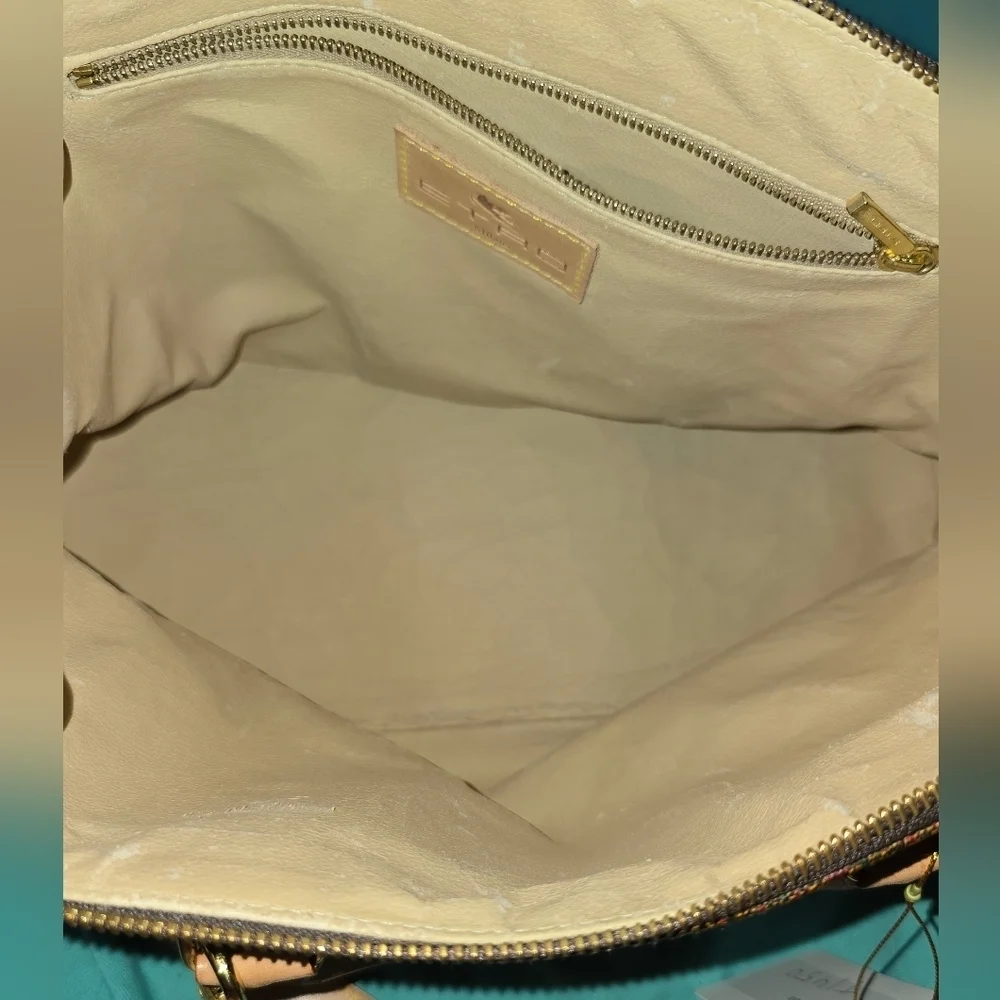 Etro Brown and Tan Paisley Italian Leather Alma Style Satchel